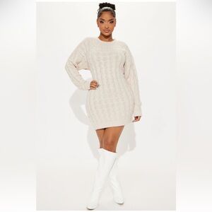 Never Worn Fashion Nova Cream Cable Knit Mini Sweater Dress